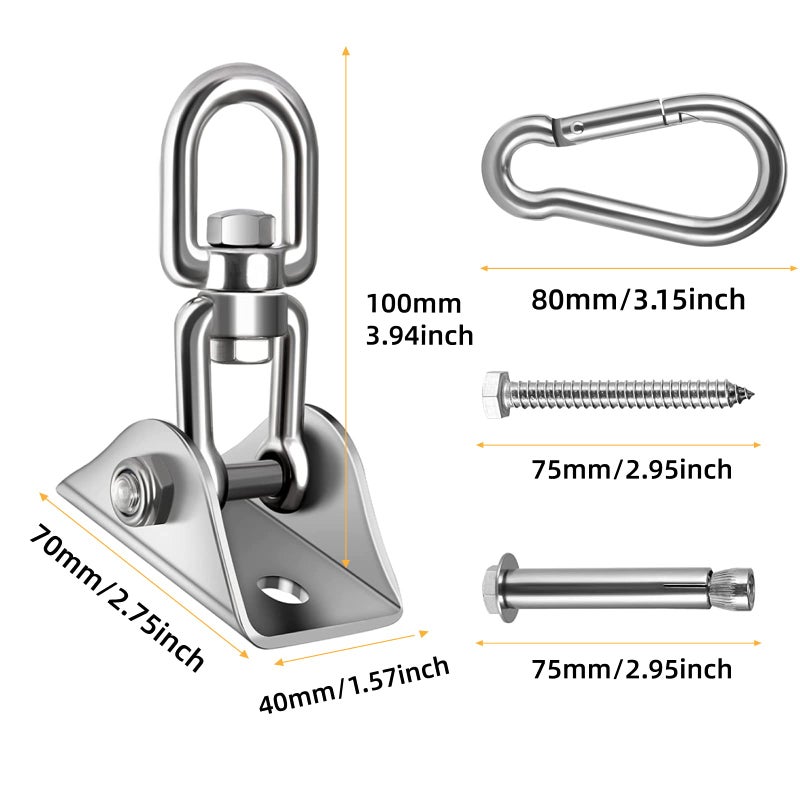HOMPER Hammock Hanging Kit  1000 lb Capacity Heavy Duty 360 Rotate Swing Hooks for Chair  Yoga  Outdoor Patio Porch - Image 3